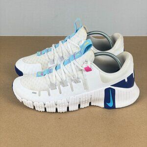 Nike Free Metcon 5 Athletic Shoes Womens 8 White Aquarius Blue Low Top Lace Up